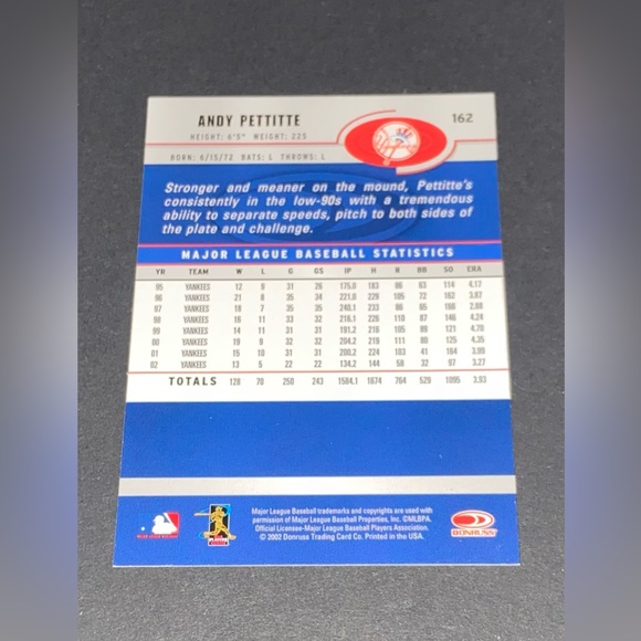 Andy Pettitte card 2002 Donruss - Picture 2 of 2